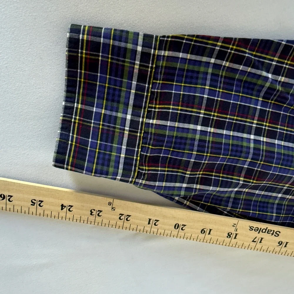 Chaps Mens XL Easy Care Plaid Button Down Shirt Navy Blue Green Long Sleeve - Picture 9 of 9